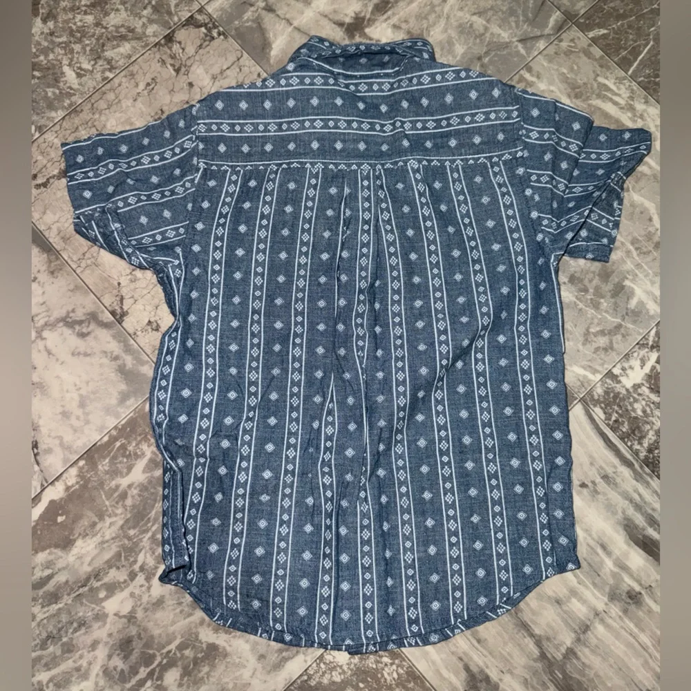 Gymboree Boys Blue Chambray Geometric Button Down Shirt Size 4T